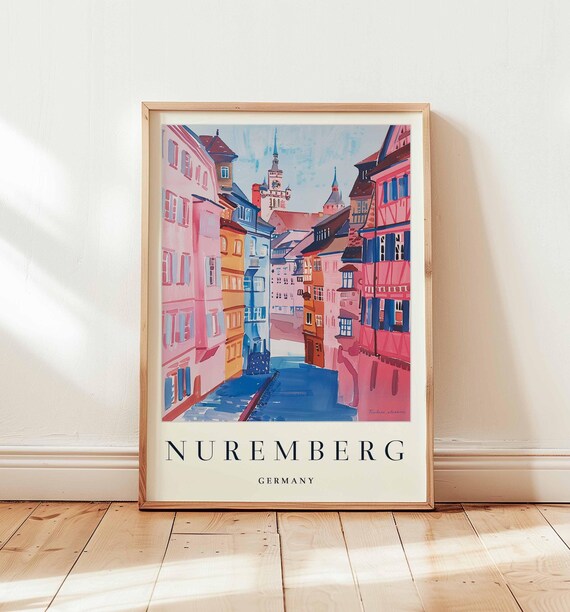 Nuremberg Germany Pastel Narrow Street Church Spires Art Poster