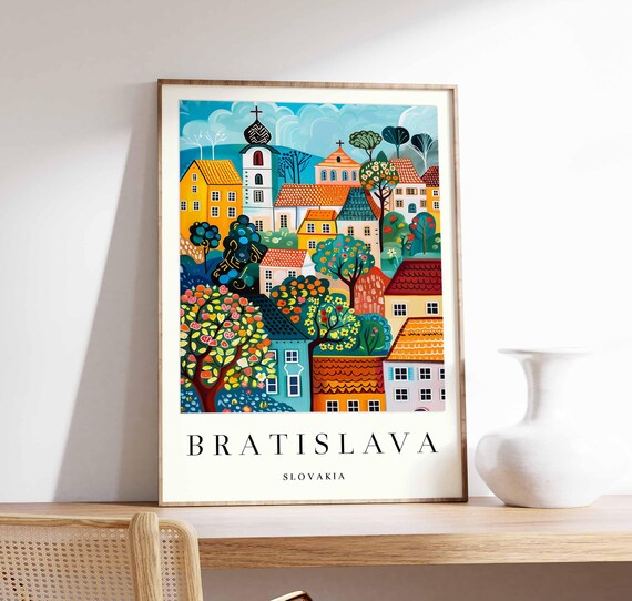 Bratislava Folk Art Village Church Orchard Naive Style Poster