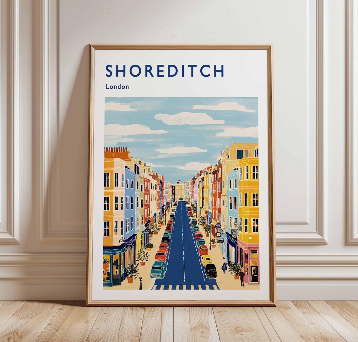 Shoreditch London Colorful High Street Retro Travel Wall Poster