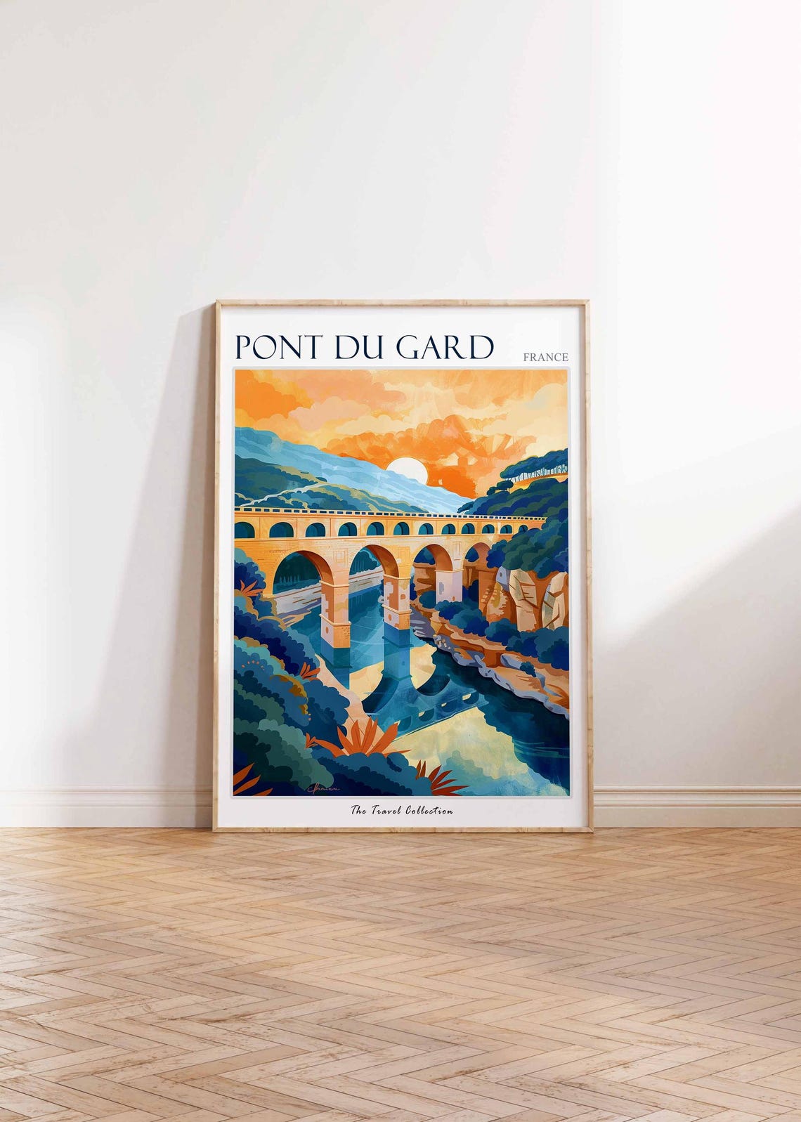 Pont Du Gard Poster France Travel Print French Decor Europe Travel Poster European Wall Art Botanical Print Pont Du Gard Travel Poster - Image 2