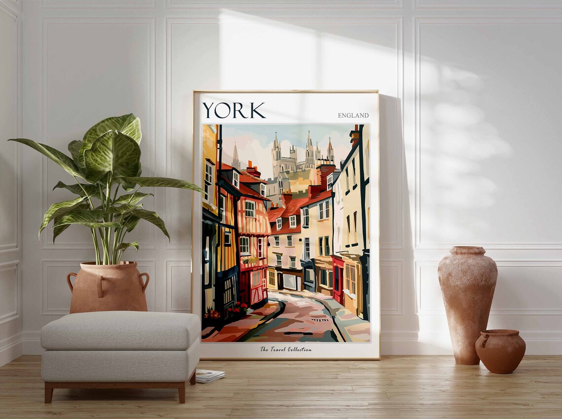 York England Historic Street Minster Timber Houses Travel Poster - Image 2