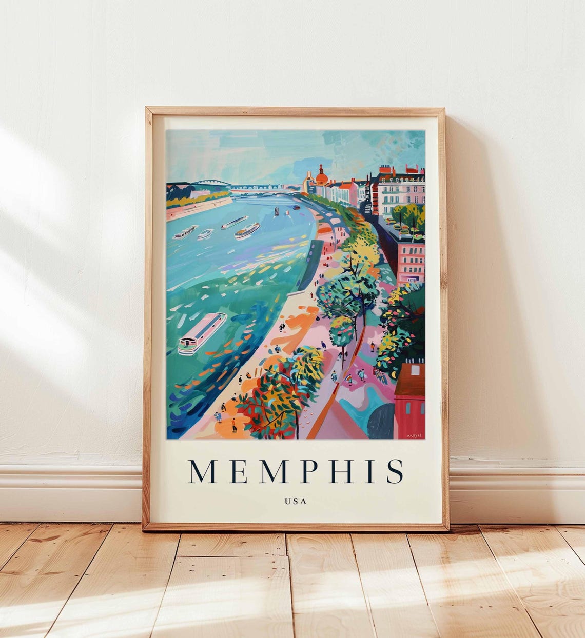 Memphis Tennessee River Bend With Boats And Promenade Poster