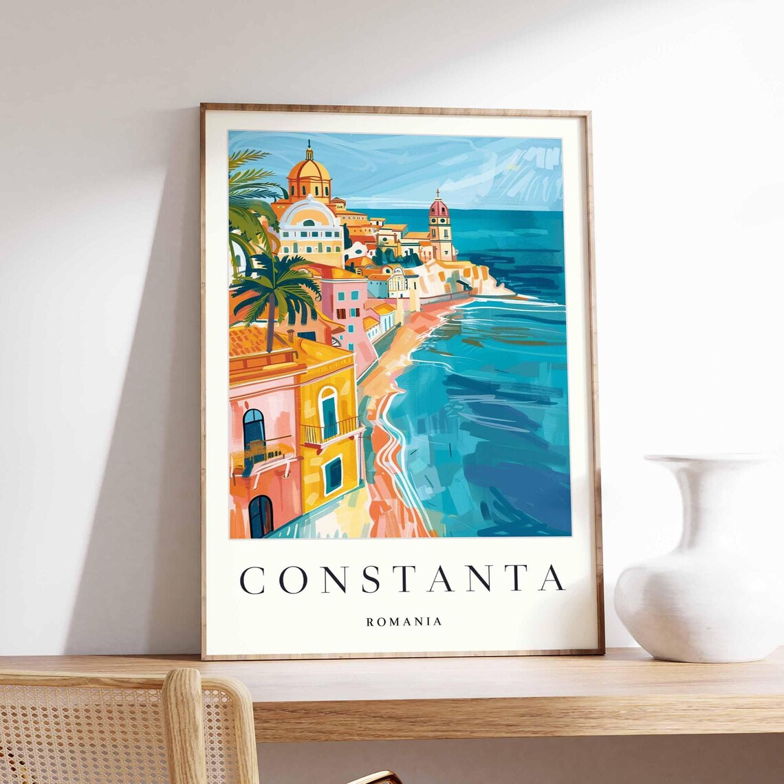 Constanta Romania Black Sea Coastal Old Town Watercolor Poster