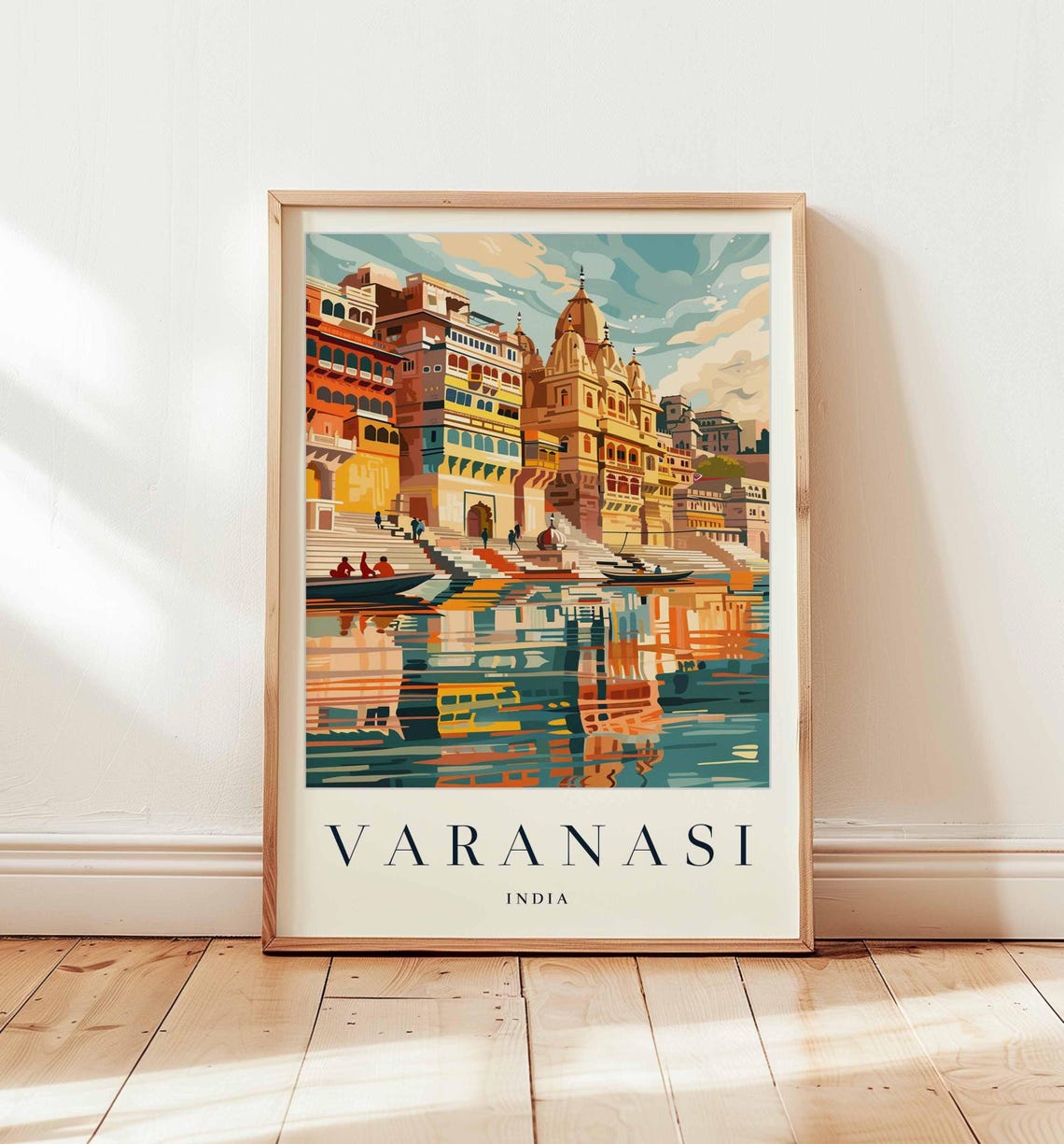 Varanasi India Ganges River Ghats Temples Boats Travel Poster