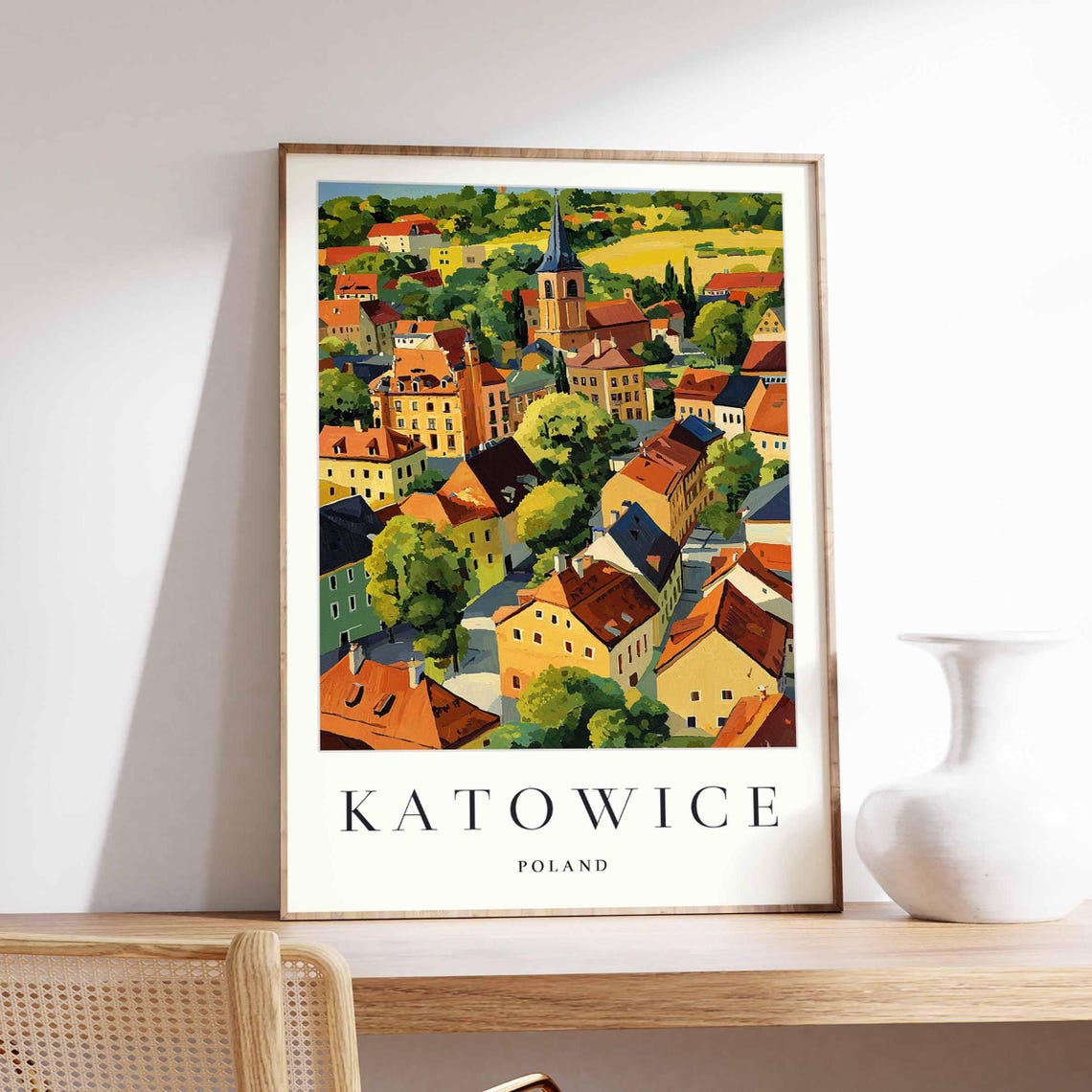 Katowice Poland Aerial Old Town Church Steeple Rooftops Poster