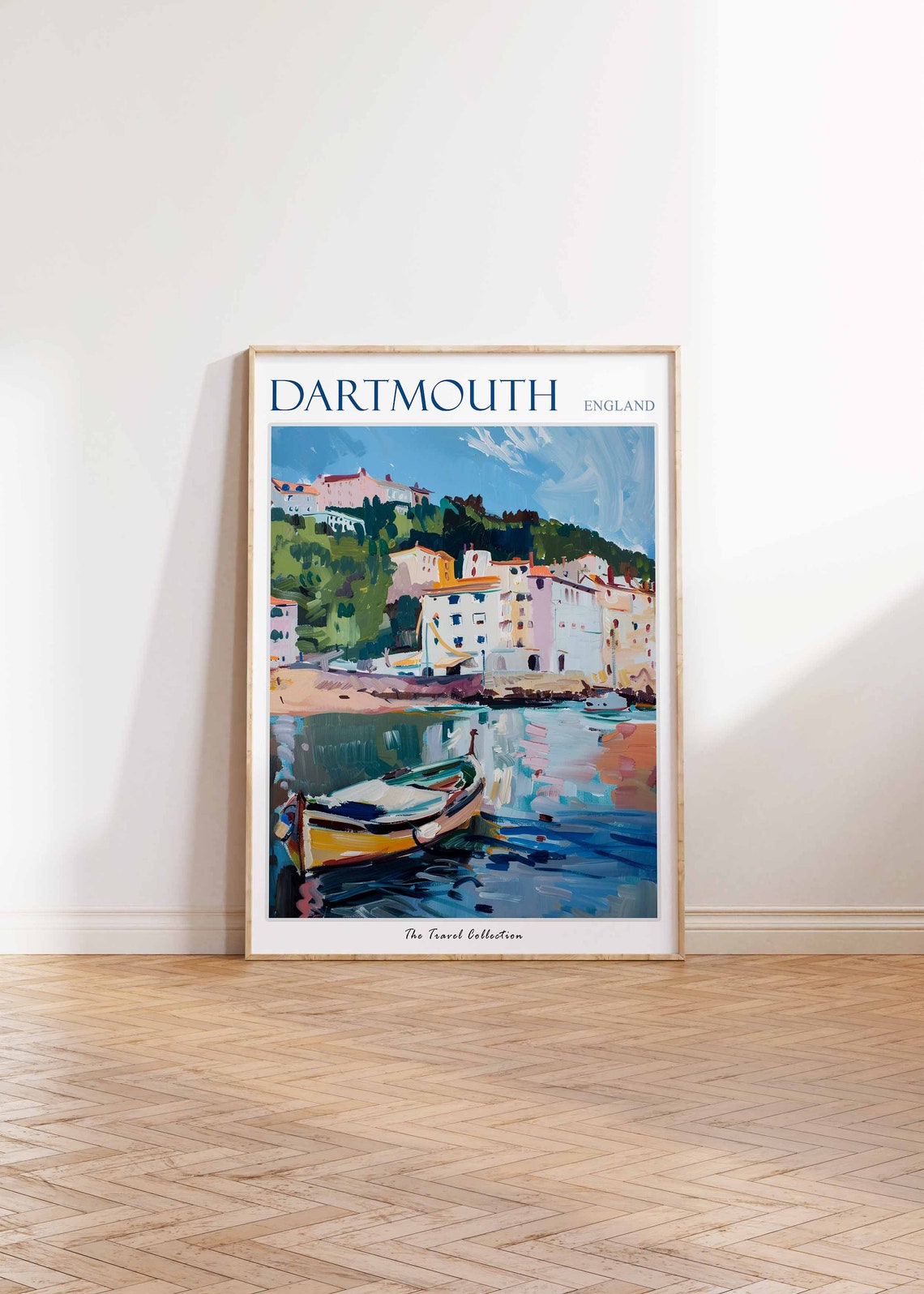 Dartmouth England Colorful Harbor Rowboat Illustrated Travel Poster - Image 2