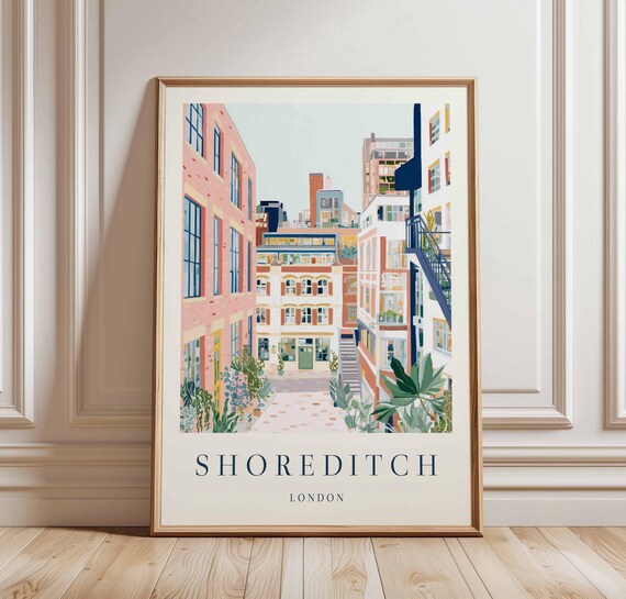 Shoreditch London Pastel Courtyard Street Art Travel Wall Poster