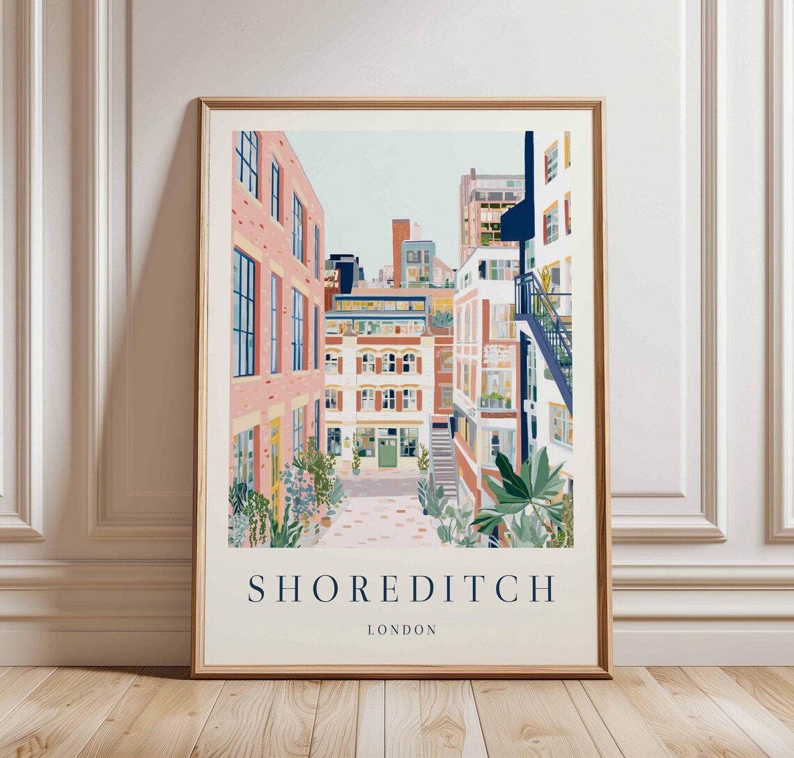 Shoreditch London Pastel Courtyard Street Art Travel Wall Poster