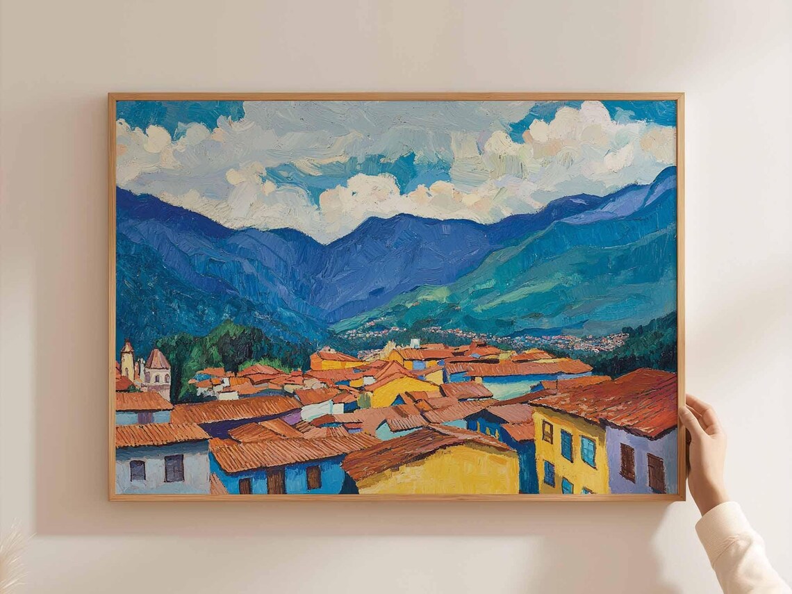 Bogota Colombia Colorful Colonial Town Mountains Painting Art Poster