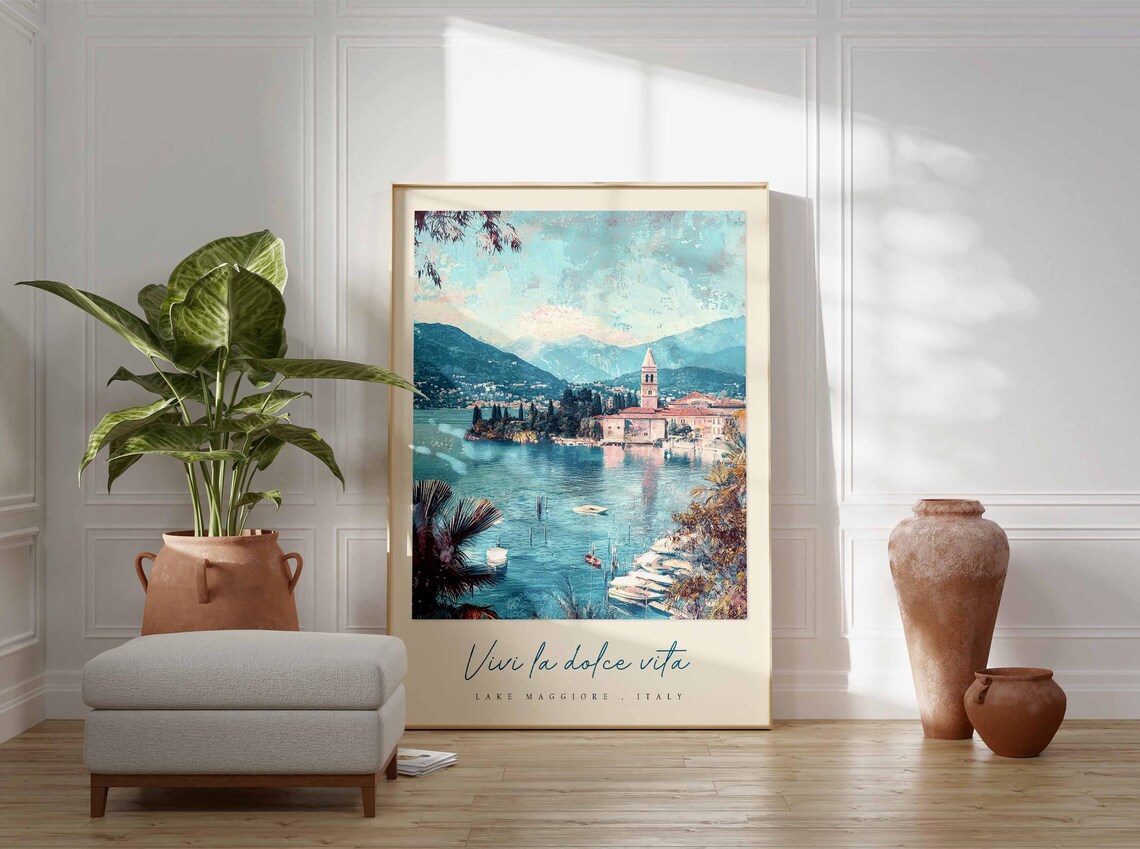 Lake Maggiore Island Village Pastel Impressionist Art Travel Poster - Image 3