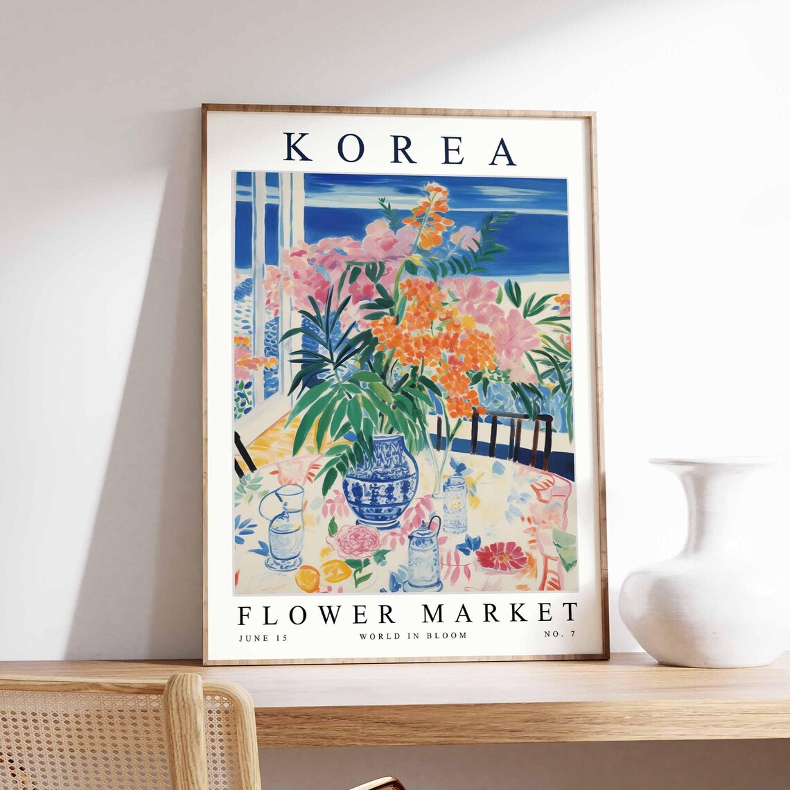Korea Flower Market No 7 Vase Still Life Sea View Window Poster