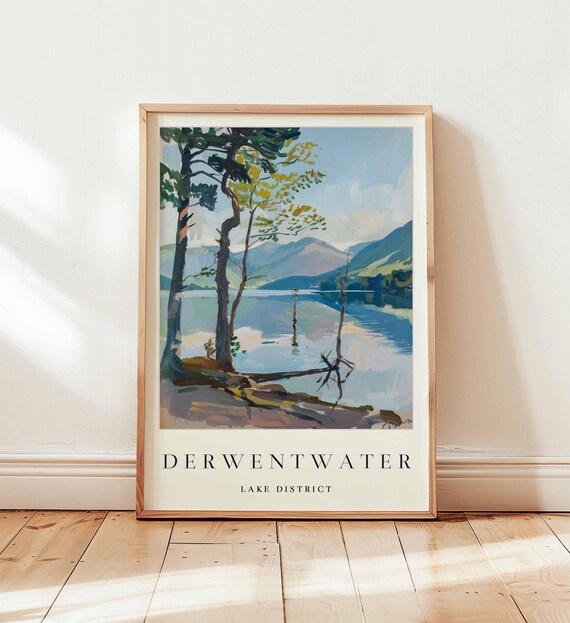 Derwentwater Lake District Serene Lakeside Painting Style Poster