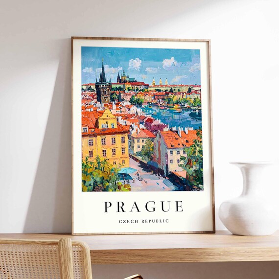Prague Czech Republic Old Town Red Roofs River Painterly Travel Poster