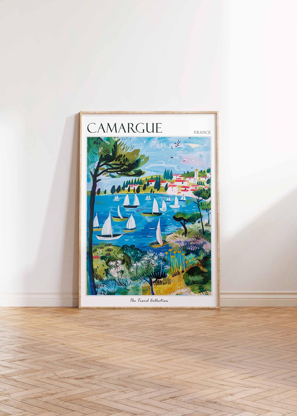 Camargue France White Sailboats On Blue Lagoon Travel Art Poster - Image 2