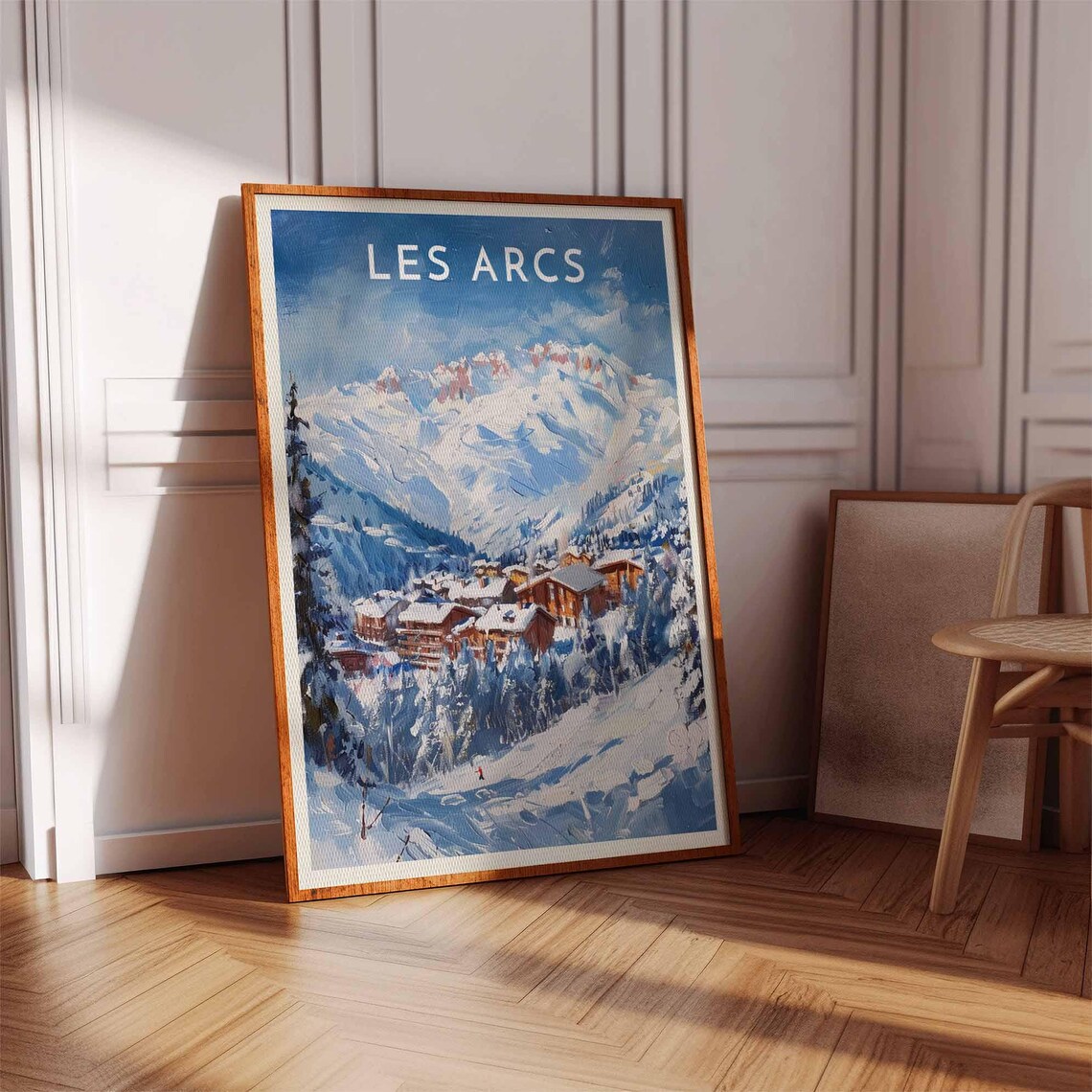 Les Arcs France Snowy Peaks Alpine Village Pines Ski Travel Poster - Image 3