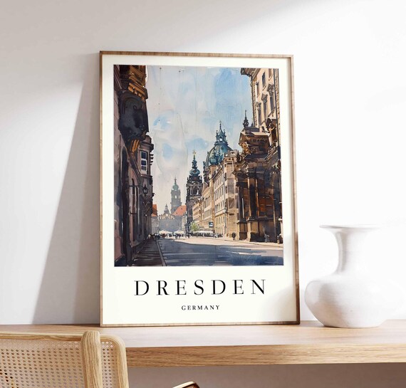Dresden Germany Sunlit Historic Street Distant Domed Church Poster