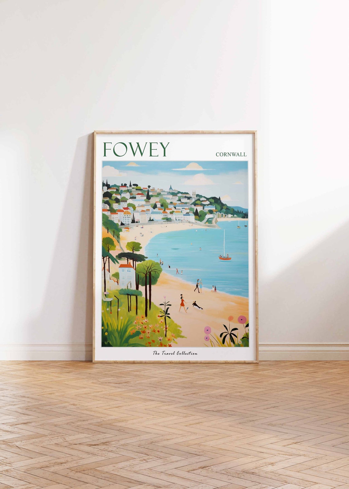 Fowey Cornwall Hillside Town Beach Scene Vintage Travel Poster - Image 2