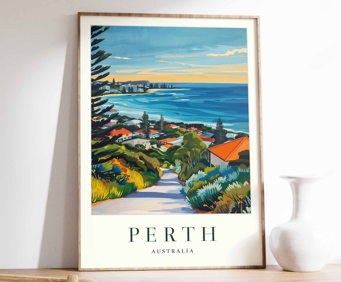 Perth Australia Coastal Bay Sunset Ocean View Garden Path Poster