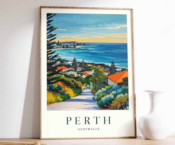 Perth Poster Perth Travel Print Australia Wall Art Australian Decor Tropical Decor Sea Print Perth Gift Perth Travel Poster