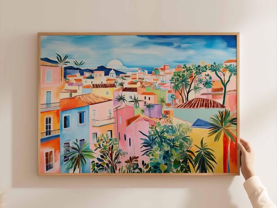 Buenos Aires Pastel Hillside Cityscape Palm Trees Painting Poster