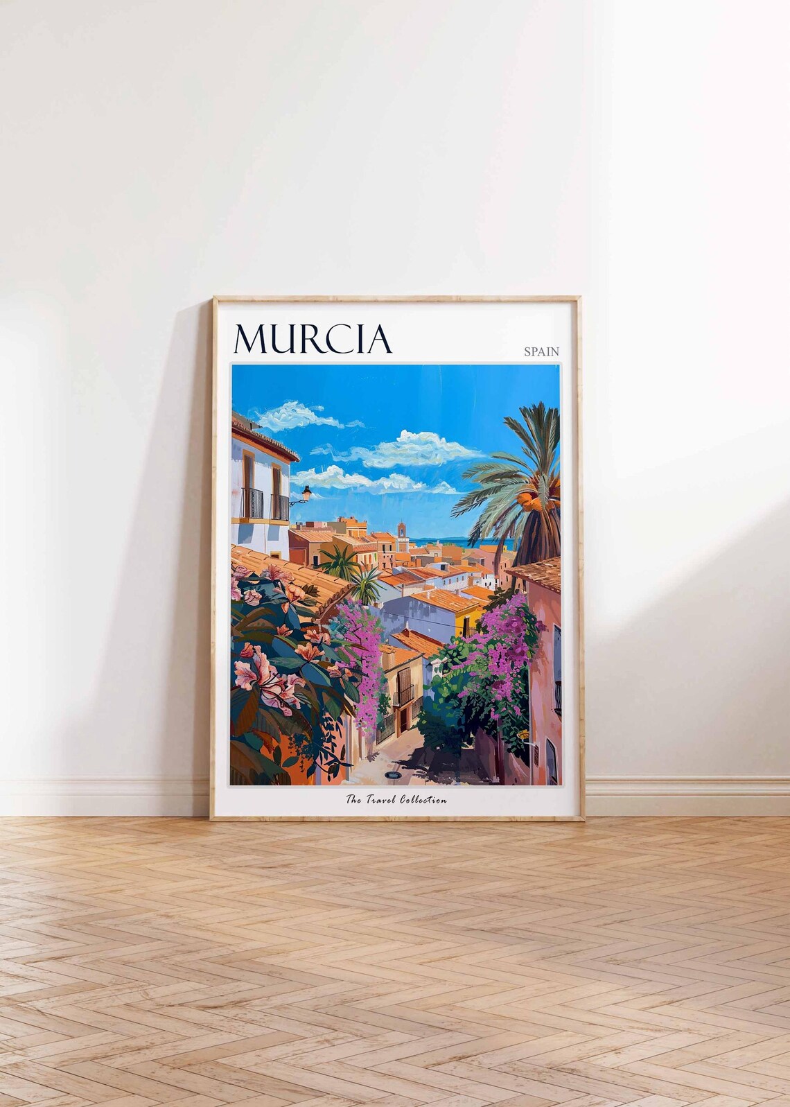 Murcia Spain Bougainvillea Street Coastal Town Painting Travel Poster - Image 2