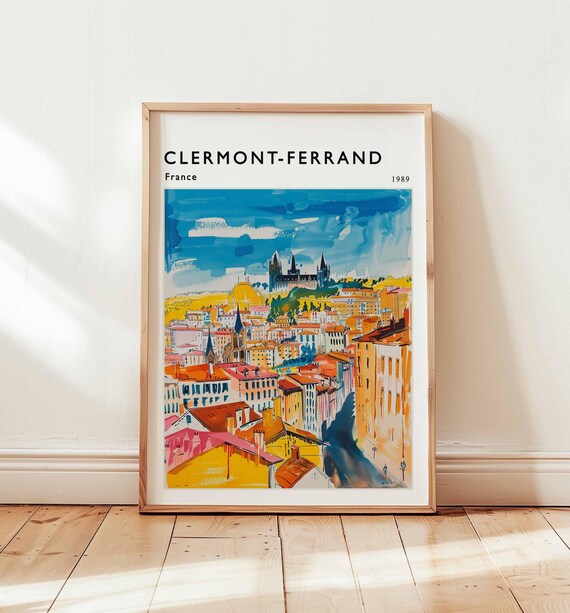 Clermont-Ferrand France 1989 City Skyline Vintage Travel Poster
