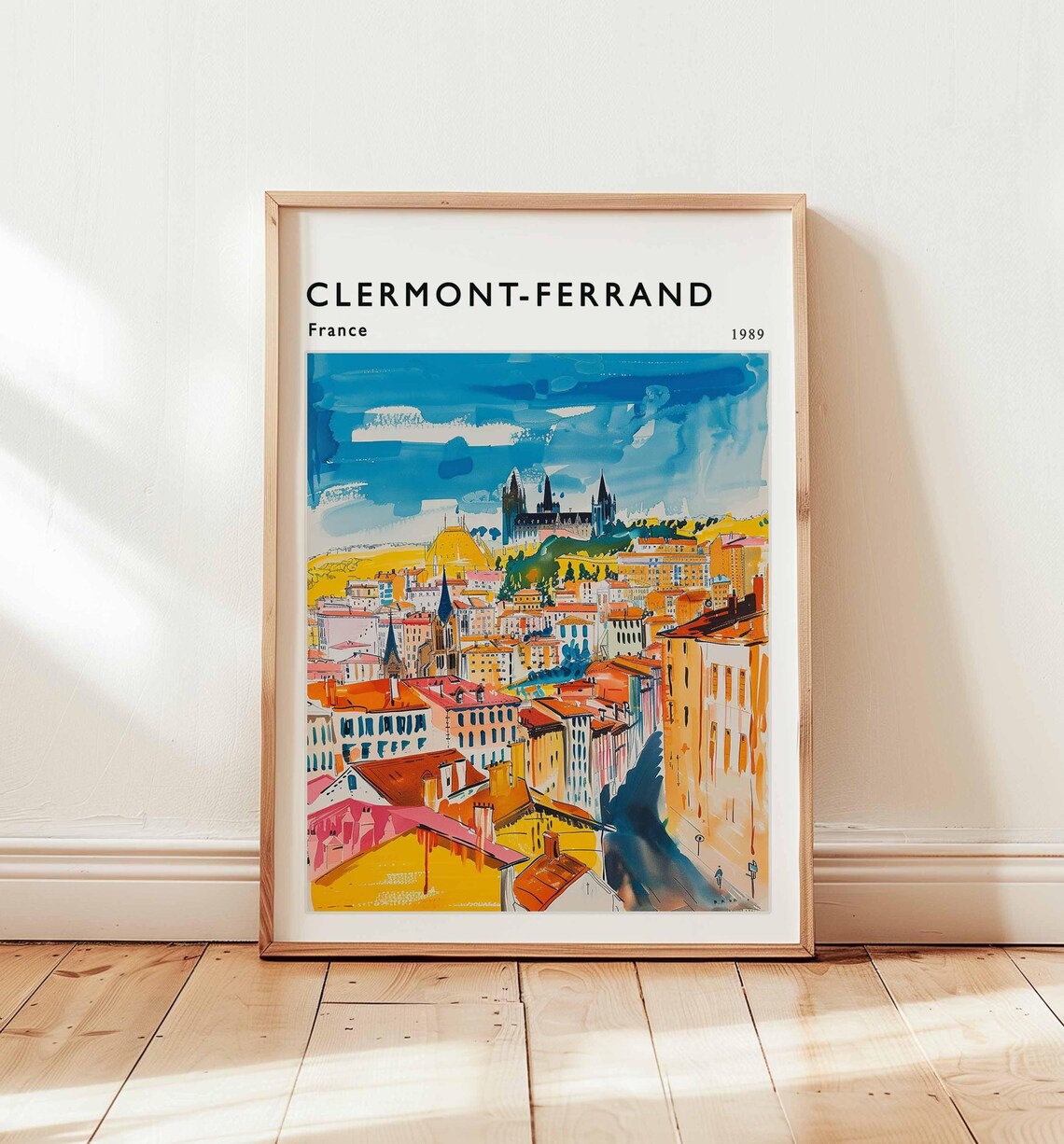Clermont-Ferrand France 1989 City Skyline Vintage Travel Poster