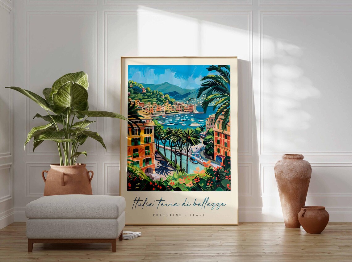 Portofino Italy Palm Grove Promenade Italia Terra Di Bellezze Poster - Image 3