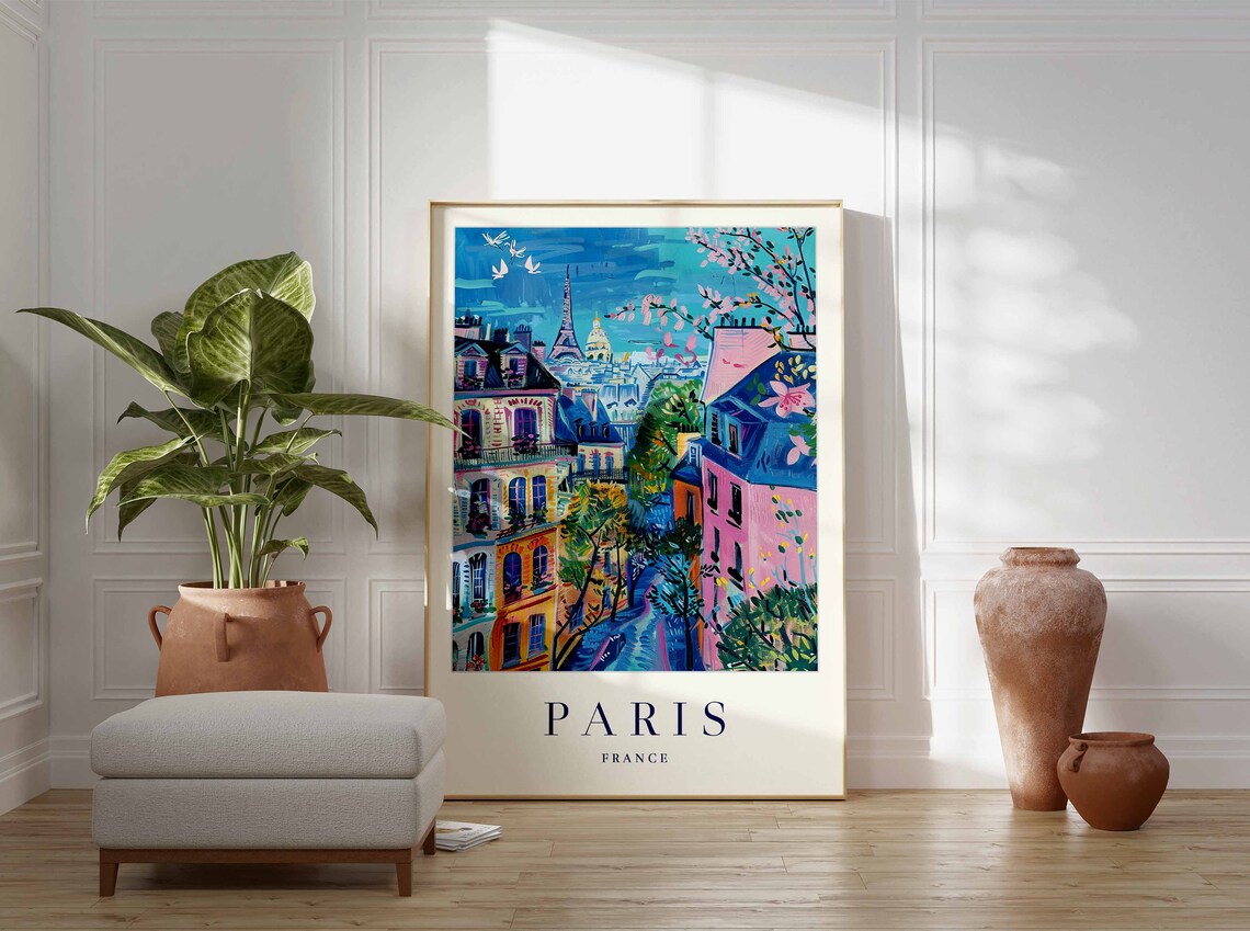 Paris France Eiffel Tower Spring Blossom Impressionist Art Poster - Image 3
