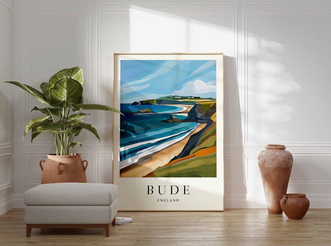 Bude England Dramatic Headland Coastline Vintage Travel Poster - Image 3