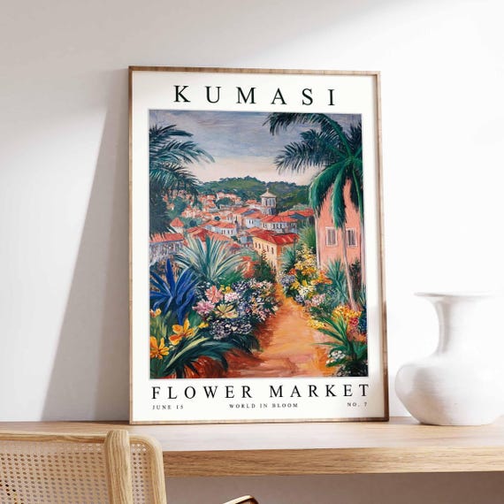 Kumasi Flower Market Poster Print Ghanaian Floral Wall Art Decor Botanical Ghana Africa Travel