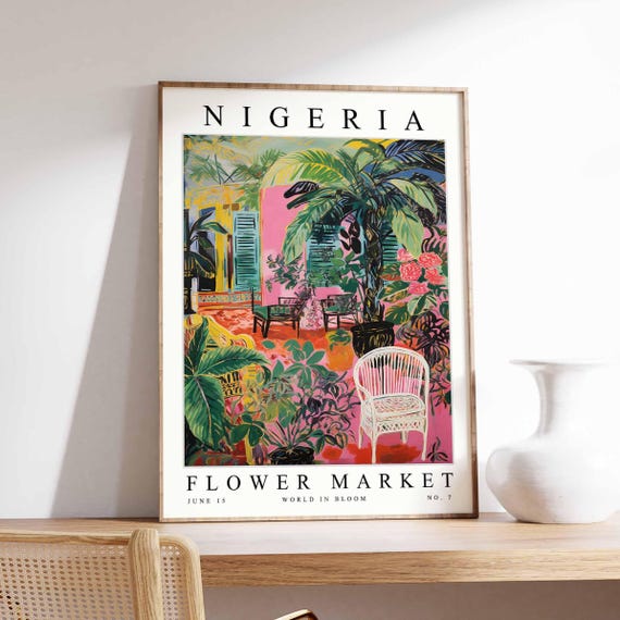 Nigeria Flower Market Poster Print Nigerian Floral Wall Art Decor Botanical West Africa Travel