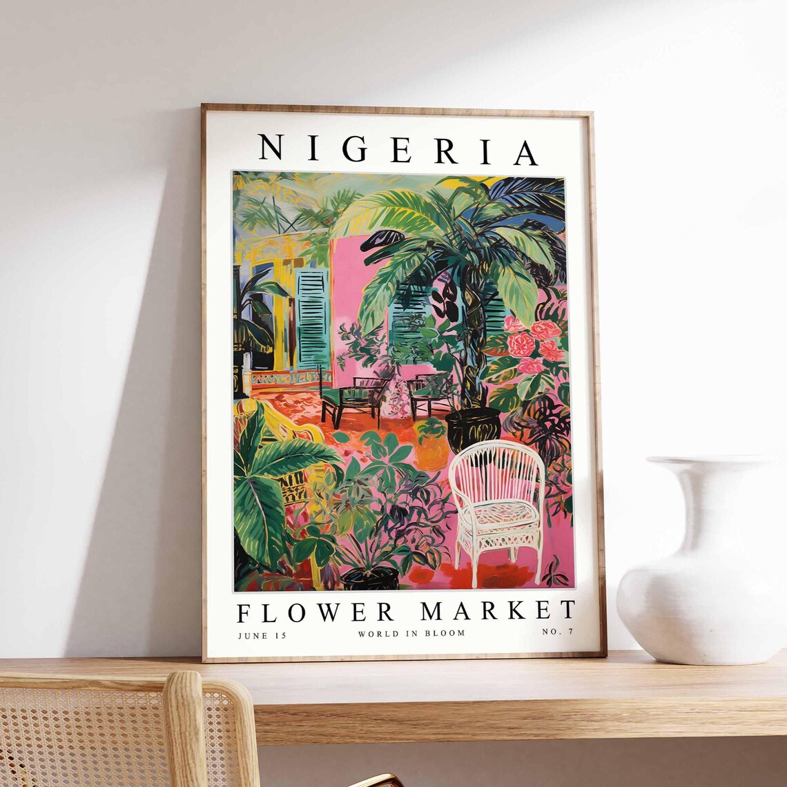 Nigeria Flower Market Tropical Palm Courtyard Botanical Poster
