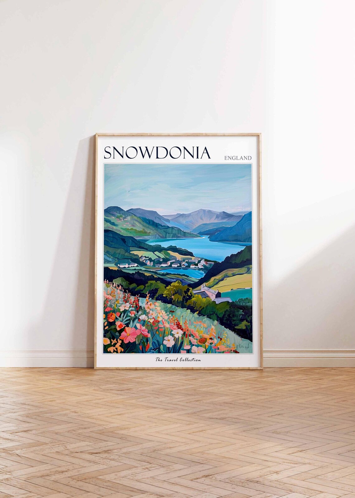 Snowdonia Blue Lake Lakeside Village Wildflower Travel Poster - Image 2