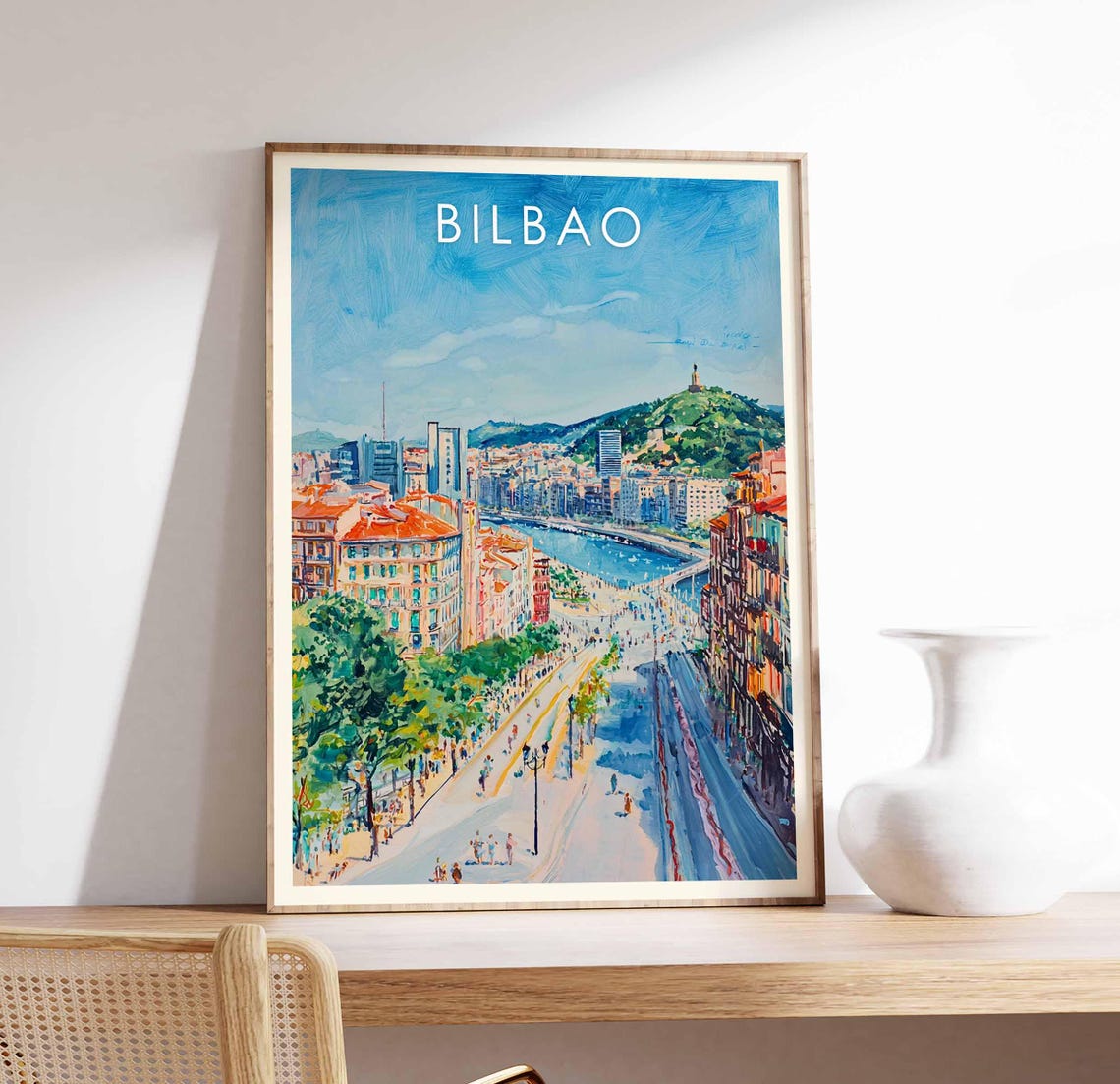 Bilbao River Estuary Panoramic Cityscape Spain Skyline Poster