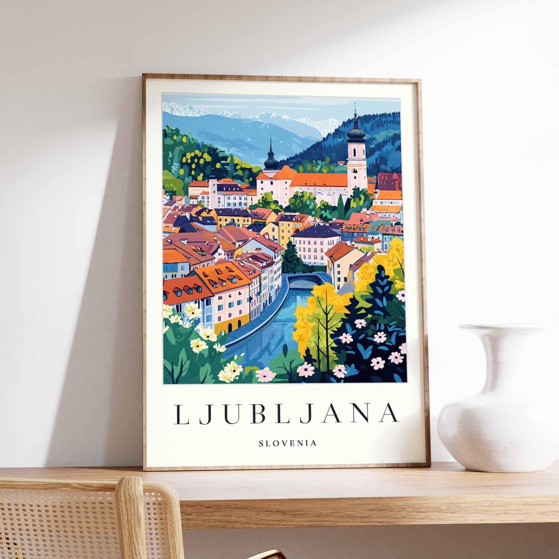 Ljubljana Slovenia Old Town River Flowers Alpine View Art Poster