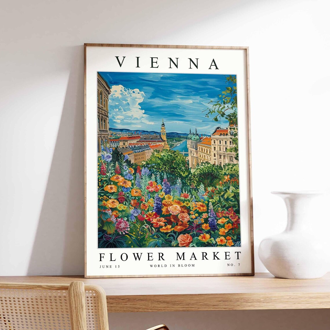 Vienna Flower Market City Panorama River Bright Flower Garden Poster