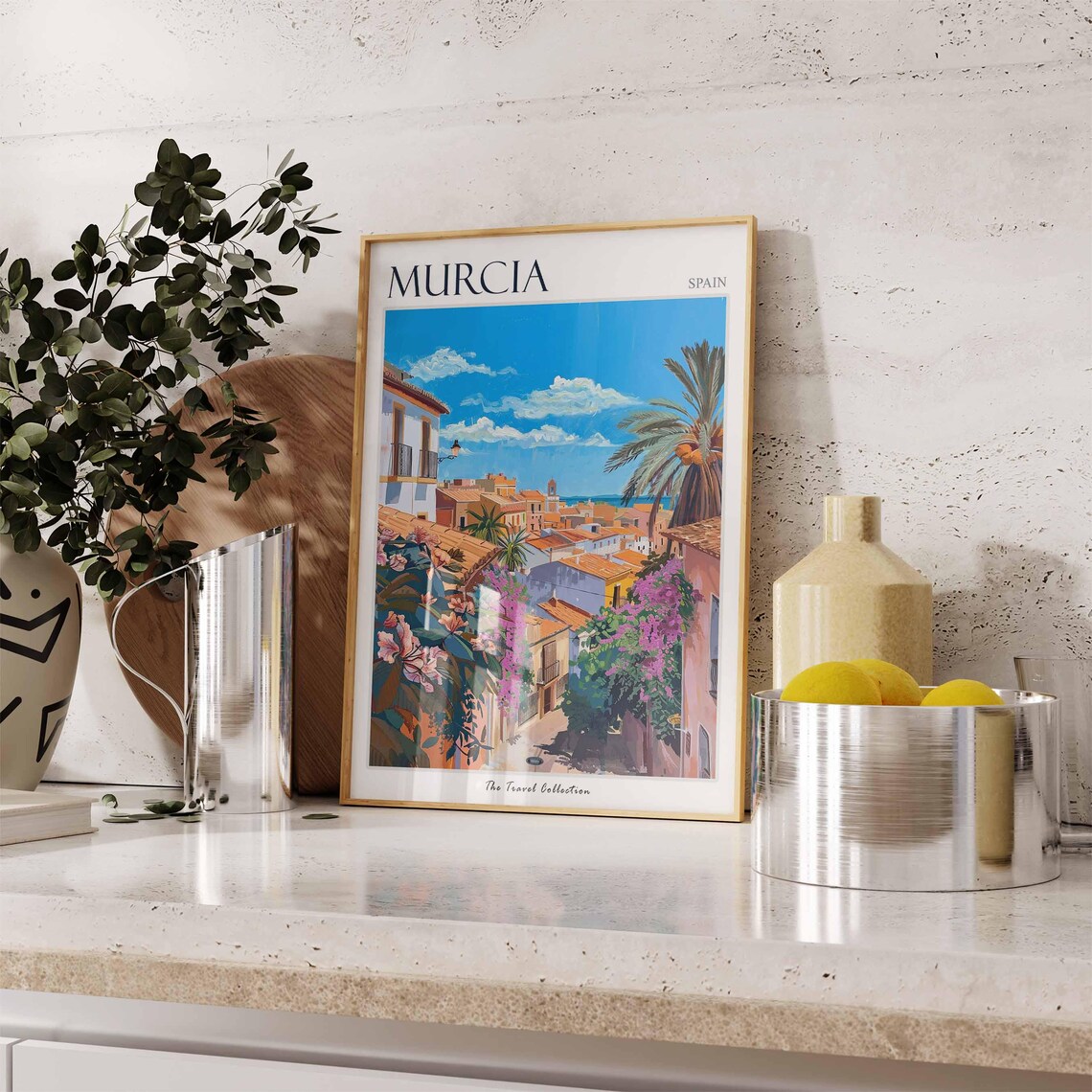 Murcia Spain Bougainvillea Street Coastal Town Painting Travel Poster - Image 3