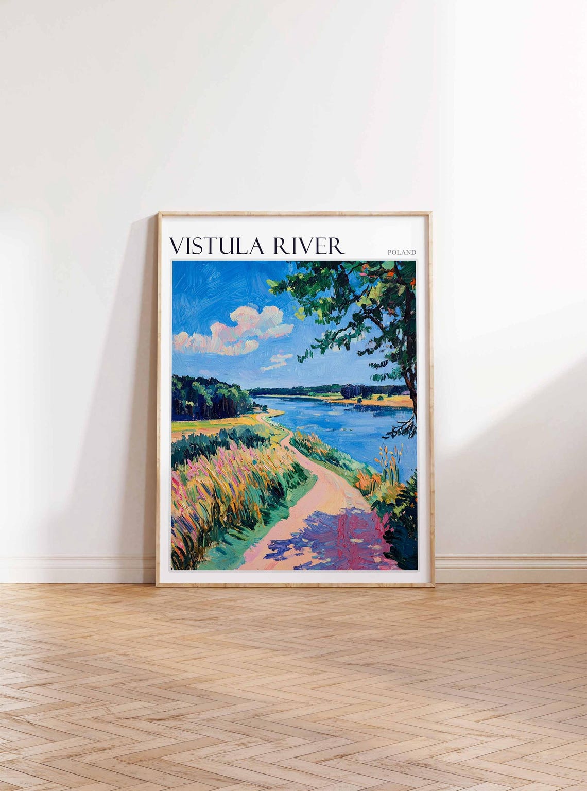 Vistula River Poland Meadow Path Riverside Sunny Painting Poster - Image 2