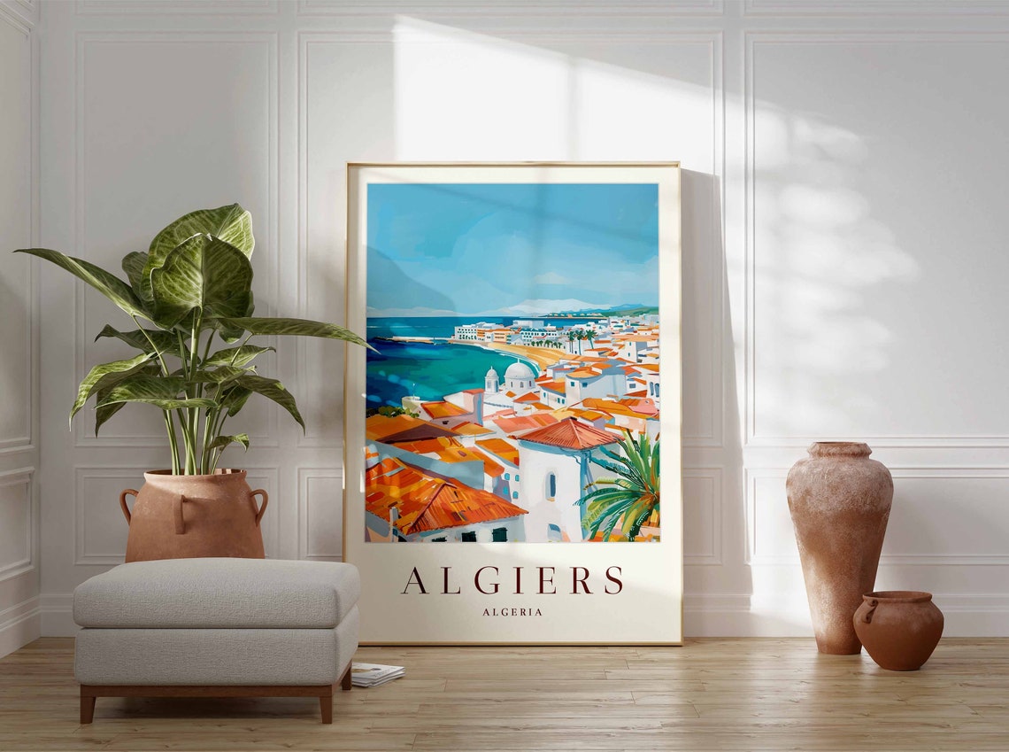 Algiers Algeria Harbor Panorama Orange Rooftops Travel Poster - Image 3