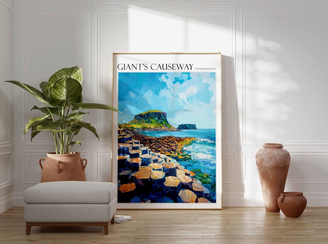 Giants Causeway Poster England Travel Print Giants Causeway Travel Art Giants Causeway Wall Art England Travel Giants Causeway Art - Image 2