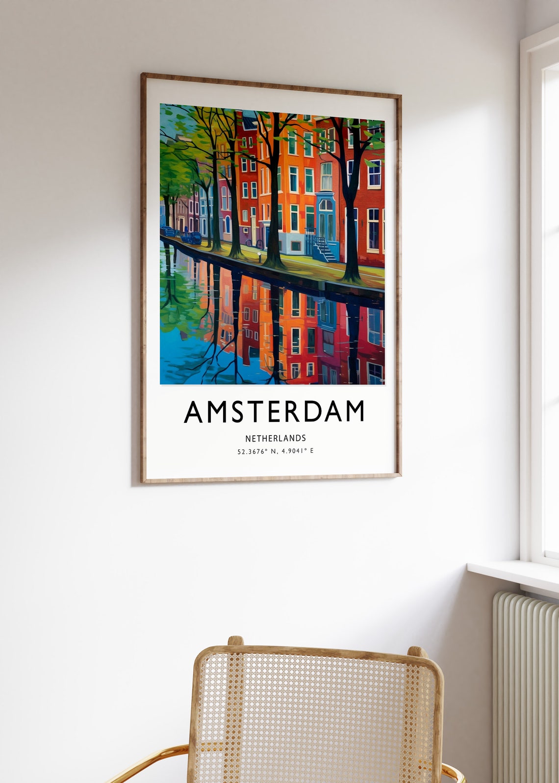 Amsterdam Netherlands Canal Reflections Colorful City Art Poster - Image 3