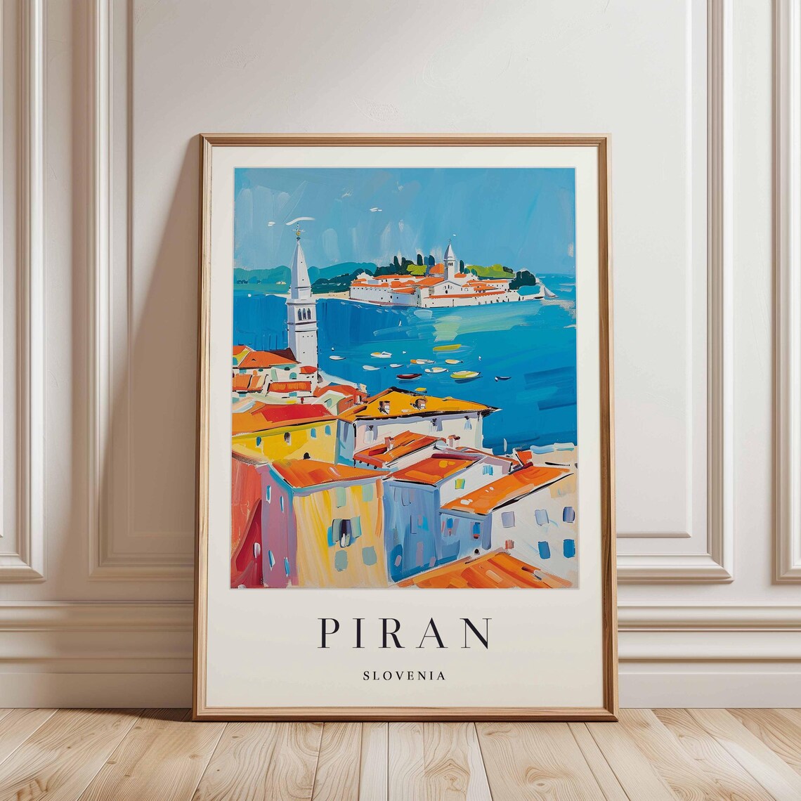 Piran Slovenia Aerial Peninsula View Orange Rooftops Bay Boats Poster - Image 3