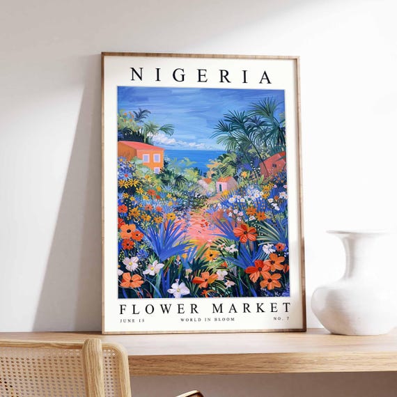 Nigeria Flower Market Poster Print Nigerian Floral Wall Art Decor Botanical West Africa Travel