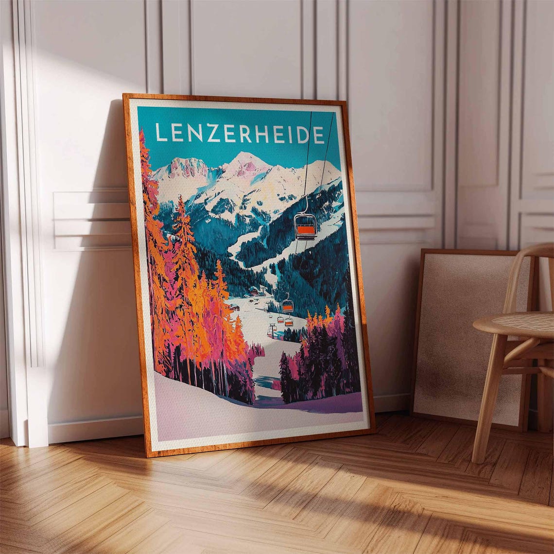 Lenzerheide Switzerland Retro Chairlifts Autumn Larches Ski Poster - Image 3