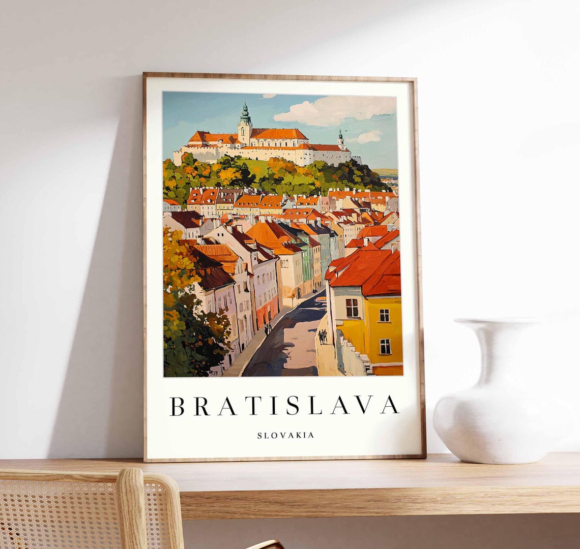 Bratislava Castle Rooftops Autumn Old Town Street Vibrant Poster