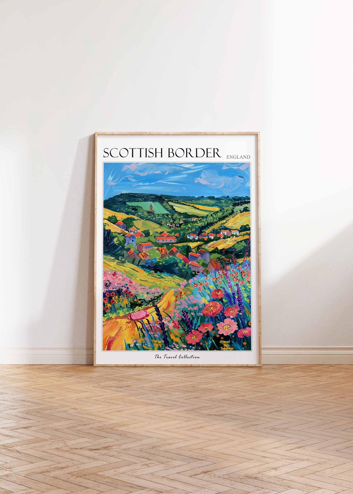 Scottish Borders Red Roof Village Wildflower Meadow View Poster - Image 2