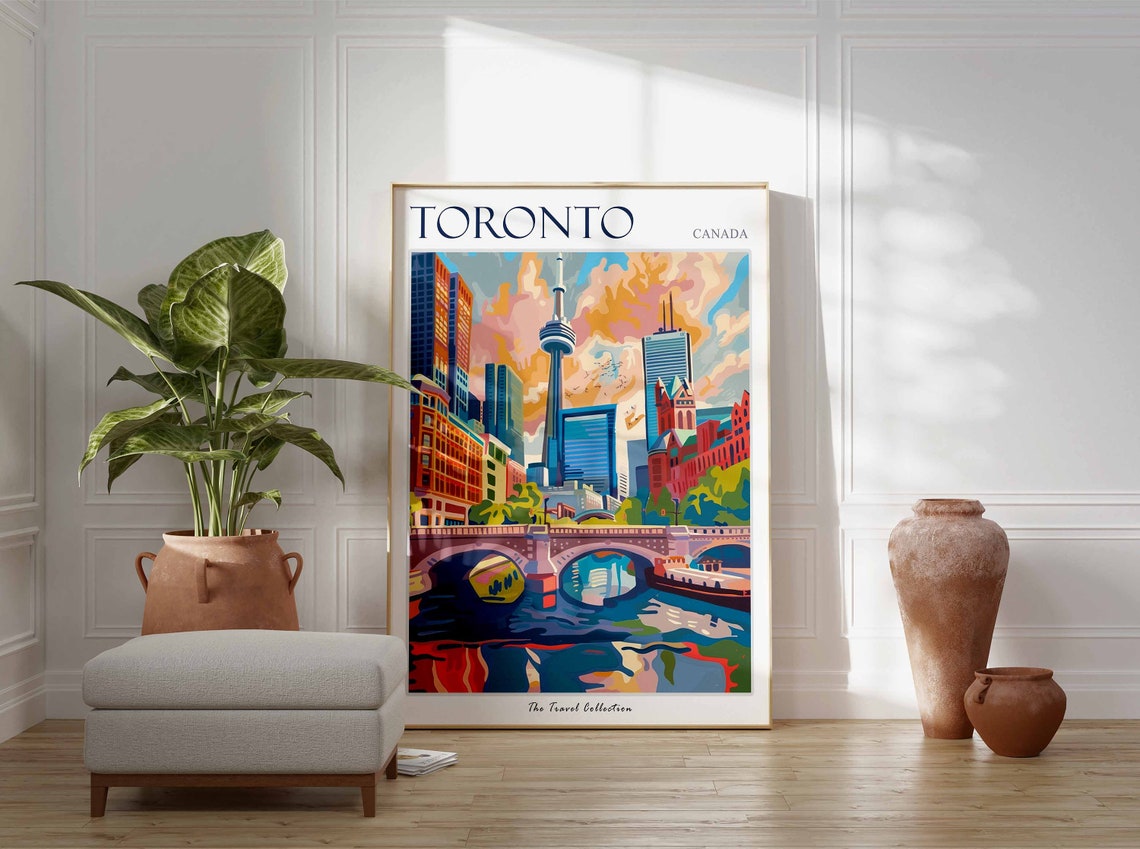 Toronto Canada CN Tower Riverside Bridge City Skyline Art Poster - Image 3