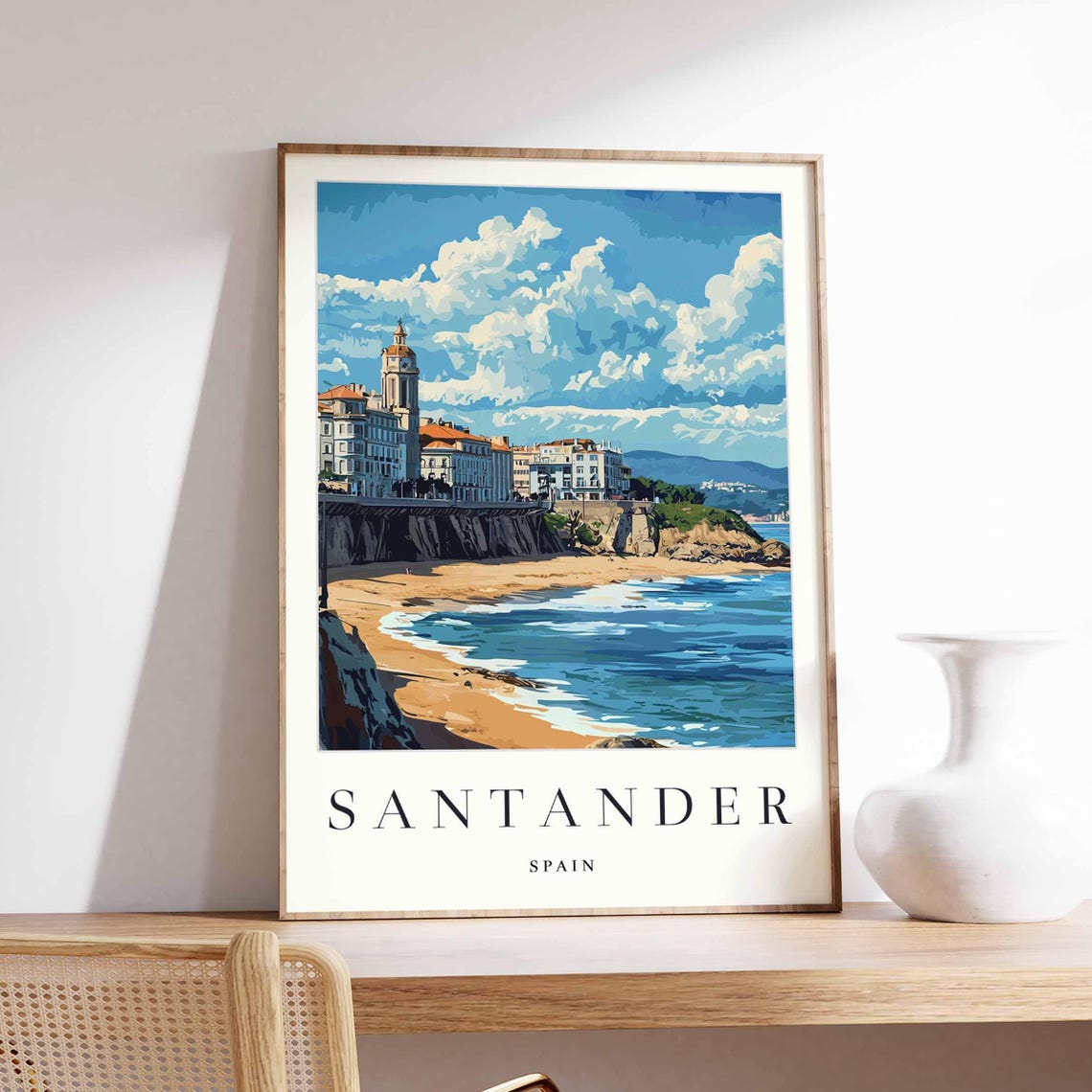 Santander Spain Cliffside City Beach Cathedral Tower Coast View Poster