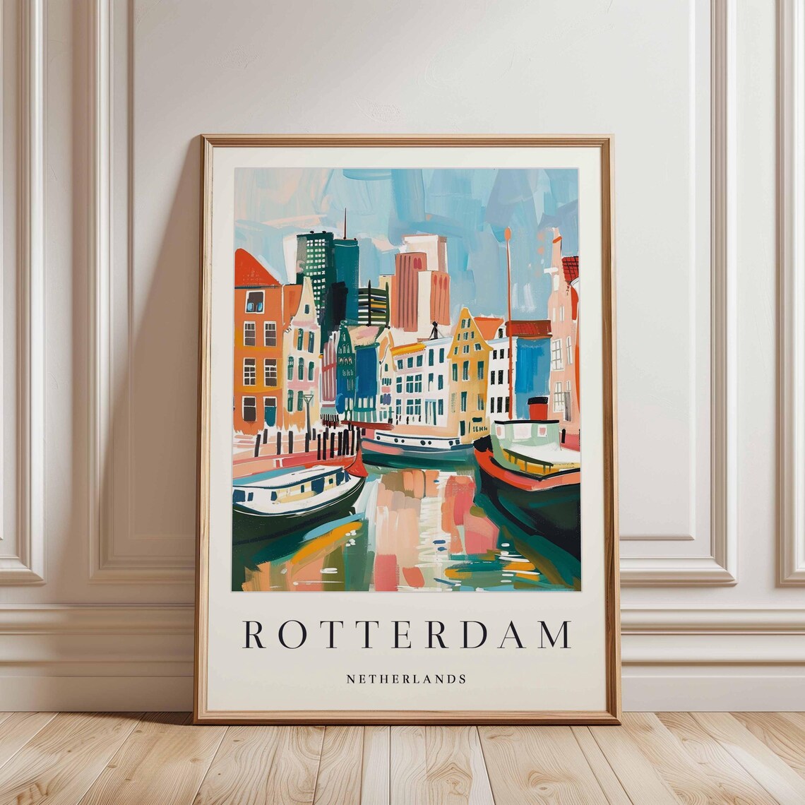 Rotterdam Netherlands Canal Boats Colorful Cityscape Harbor Poster - Image 3